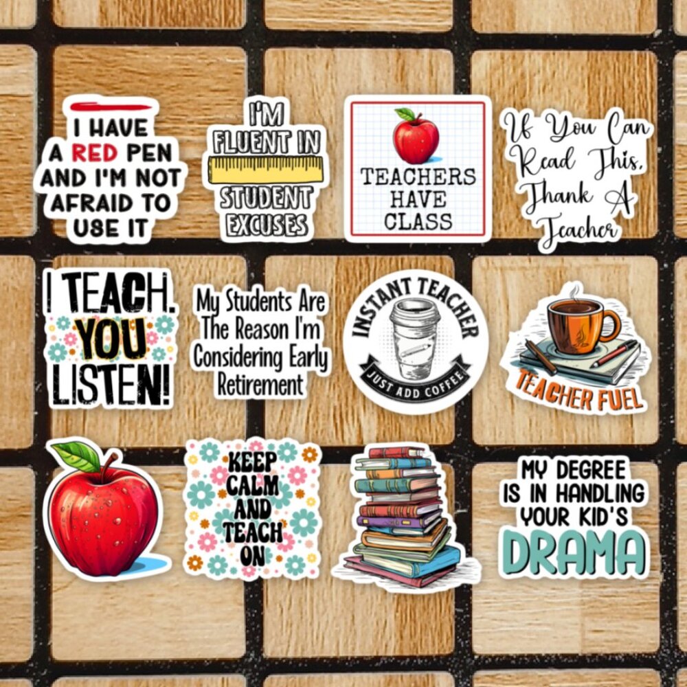 Funny Teacher Sticker Pack of 12 Vinyl Stickers - Waterproof Die Cut Sticker Set